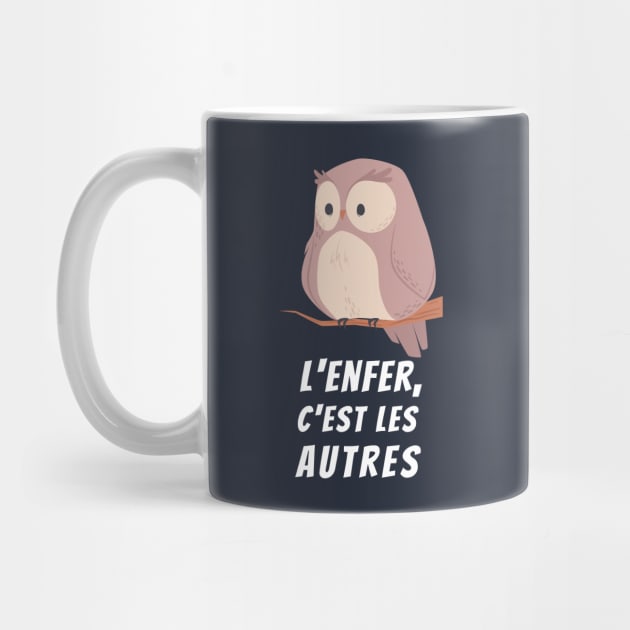 owl with a sartre quote: l&#39;enfer, c&#39;est les autres by artbleed